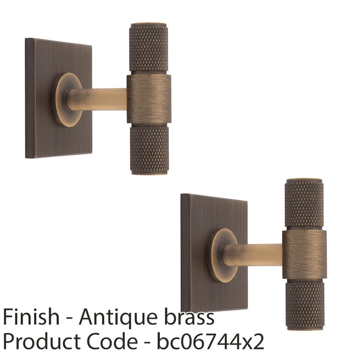 2 PACK Knurled T Bar Door Knob & Matching Backplate Antique Brass 40 x 40mm 1