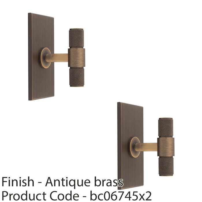 2 PACK Knurled T Bar Door Knob & Matching Backplate Antique Brass 76 x 40mm 1