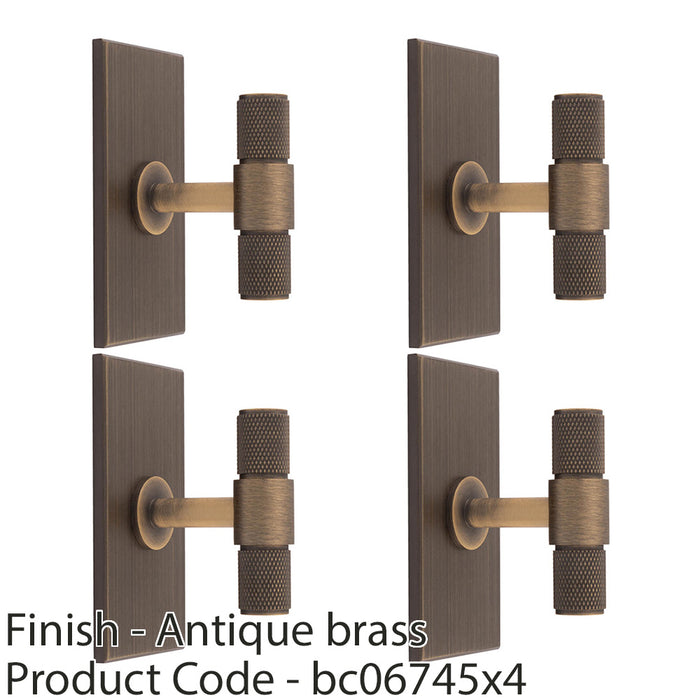 4 PACK Knurled T Bar Door Knob & Matching Backplate Antique Brass 76 x 40mm 1