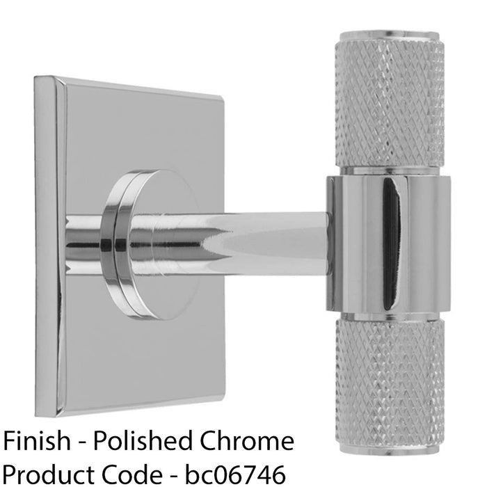 Knurled T Bar Cabinet Door Knob & Matching Backplate - Polished Chrome 40 x 40mm 1