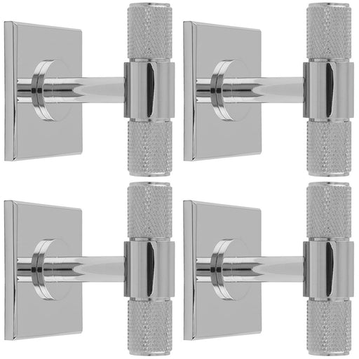 4 PACK Knurled T Bar Door Knob & Matching Backplate Polished Chrome 40 x 40mm