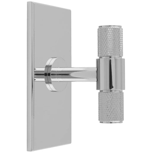 Knurled T Bar Cabinet Door Knob & Matching Backplate - Polished Chrome 76 x 40mm