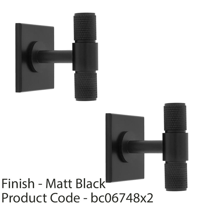 2 PACK Knurled T Bar Cabinet Door Knob & Matching Backplate Matt Black 40 x 40mm 1
