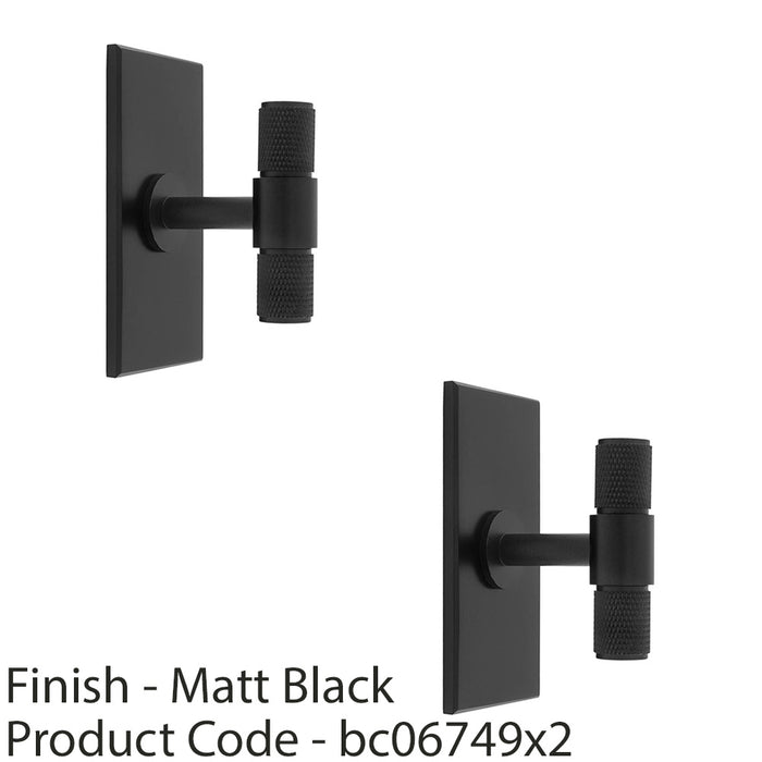 2 PACK Knurled T Bar Cabinet Door Knob & Matching Backplate Matt Black 76 x 40mm 1