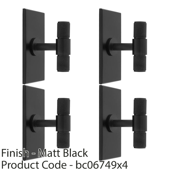 4 PACK Knurled T Bar Cabinet Door Knob & Matching Backplate Matt Black 76 x 40mm 1