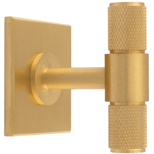 Knurled T Bar Cabinet Door Knob & Matching Backplate - Satin Brass 40 x 40mm