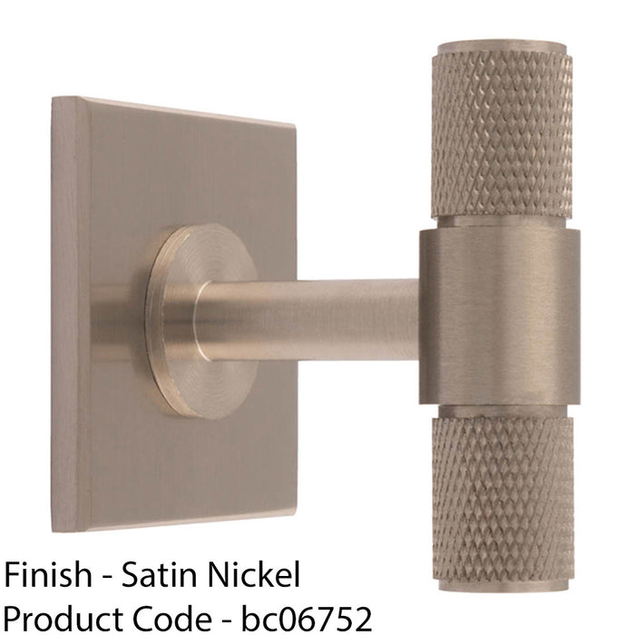 Knurled T Bar Cabinet Door Knob & Matching Backplate - Satin Nickel 40 x 40mm 1