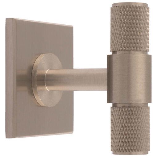 Knurled T Bar Cabinet Door Knob & Matching Backplate - Satin Nickel 40 x 40mm