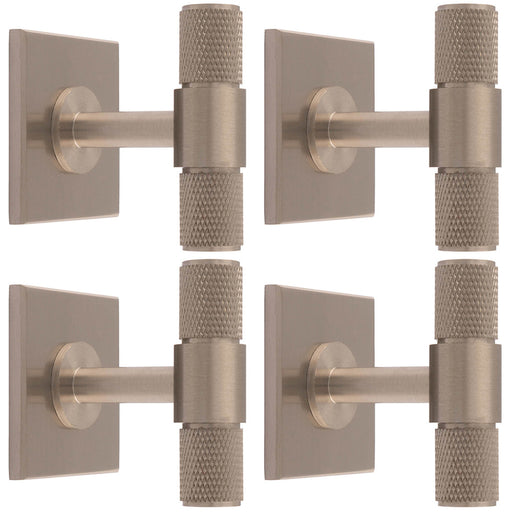 4 PACK Knurled T Bar Cabinet Door Knob & Matching Backplate Satin Nickel 40x40mm