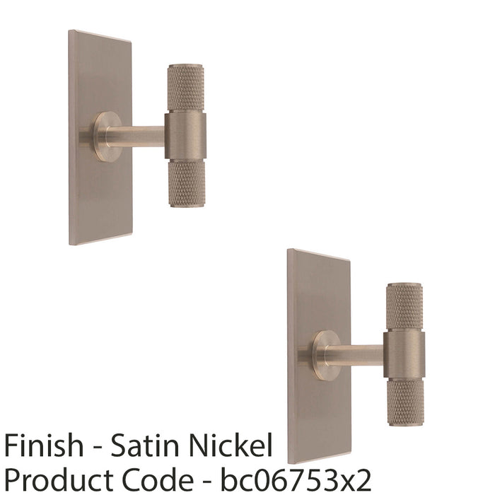 2 PACK Knurled T Bar Cabinet Door Knob & Matching Backplate Satin Nickel 76x40mm 1