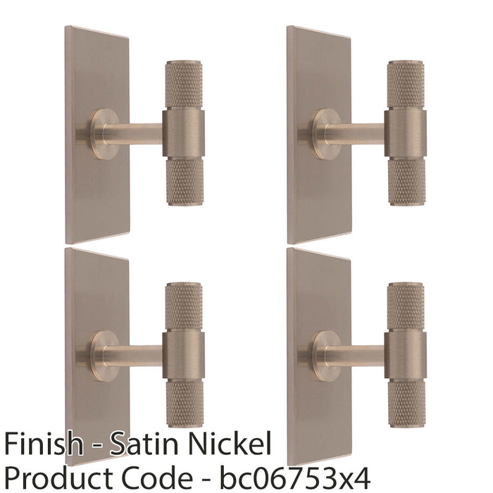 4 PACK Knurled T Bar Cabinet Door Knob & Matching Backplate Satin Nickel 76x40mm 1