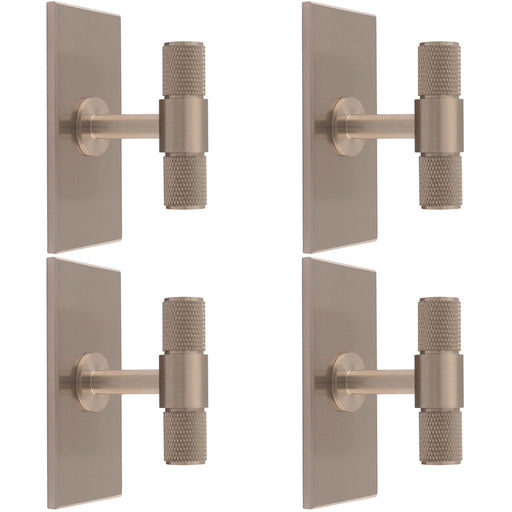 4 PACK Knurled T Bar Cabinet Door Knob & Matching Backplate Satin Nickel 76x40mm