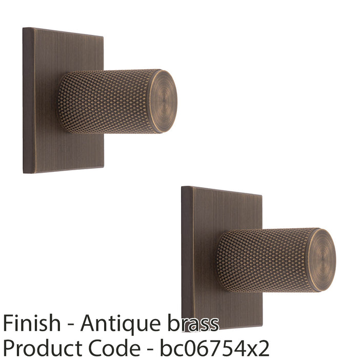 2 PACK Knurled Cylinder Door Knob & Matching Backplate Antique Brass 40 x 40mm 1
