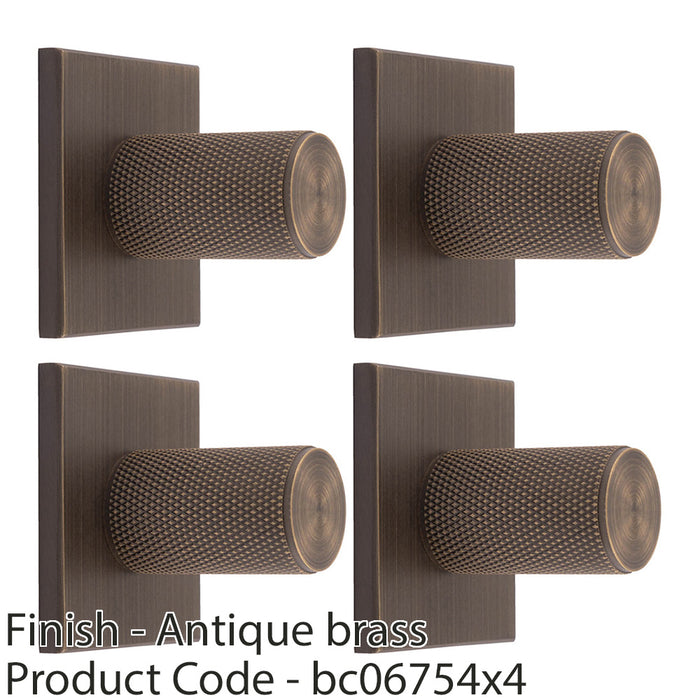 4 PACK Knurled Cylinder Door Knob & Matching Backplate Antique Brass 40 x 40mm 1