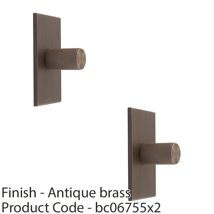2 PACK Knurled Cylinder Door Knob & Matching Backplate Antique Brass 76 x 40mm 1