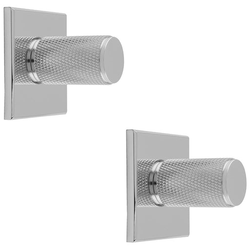 2 PACK Knurled Cylinder Door Knob & Matching Backplate Polished Chrome 40x40mm