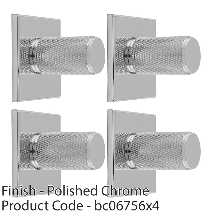4 PACK Knurled Cylinder Door Knob & Matching Backplate Polished Chrome 40x40mm 1
