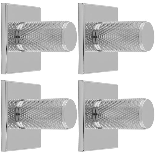 4 PACK Knurled Cylinder Door Knob & Matching Backplate Polished Chrome 40x40mm