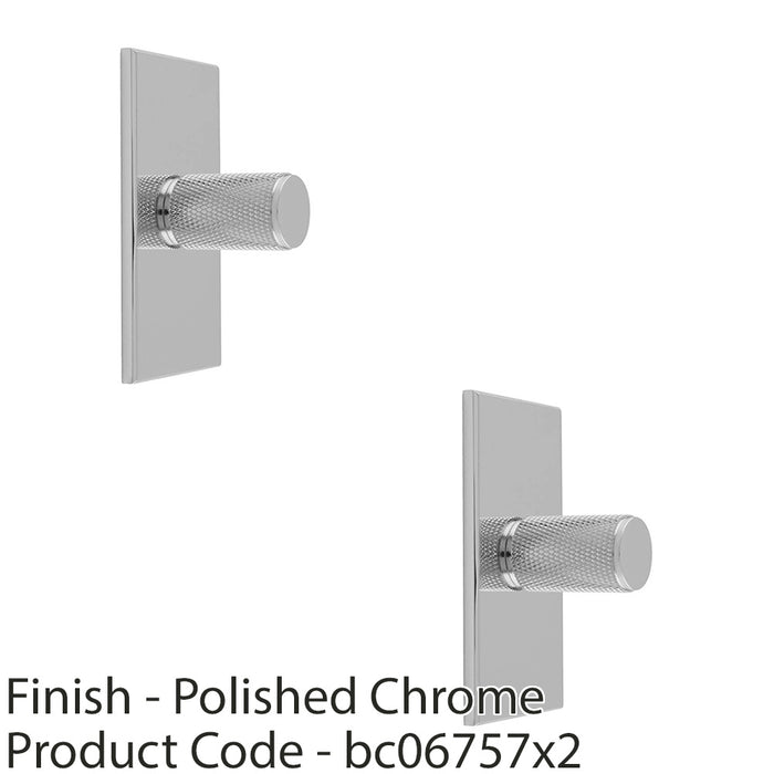 2 PACK Knurled Cylinder Door Knob & Matching Backplate Polished Chrome 76x40mm 1
