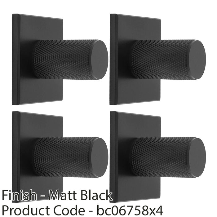 4 PACK Knurled Cylinder Door Knob & Matching Backplate Matt Black 40 x 40mm 1