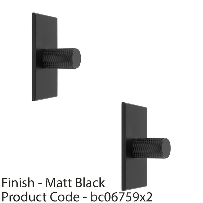 2 PACK Knurled Cylinder Door Knob & Matching Backplate Matt Black 76 x 40mm 1