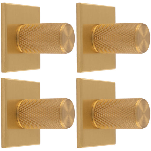 4 PACK Knurled Cylinder Door Knob & Matching Backplate Satin Brass 40 x 40mm