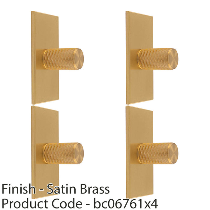 4 PACK Knurled Cylinder Door Knob & Matching Backplate Satin Brass 76 x 40mm 1