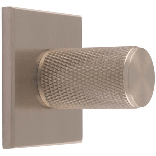 Knurled Cylinder Cabinet Door Knob & Matching Backplate - Satin Nickel 40 x 40mm