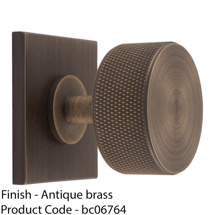 Knurled Radio Cabinet Door Knob & Matching Backplate - Antique Brass 40 x 40mm 1