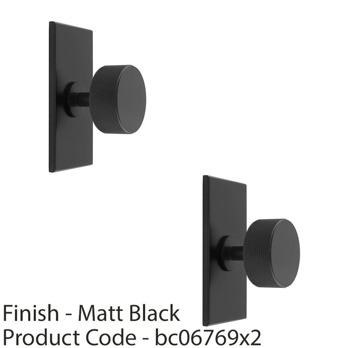 2 PACK Knurled Radio Cabinet Door Knob & Matching Backplate Matt Black 76 x 40mm 1