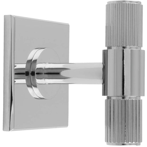 Reeded T Bar Cabinet Door Knob & Matching Backplate - Polished Chrome 40 x 40mm