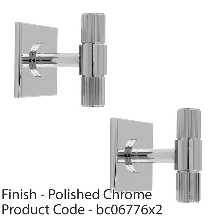 2 PACK Reeded T Bar Door Knob & Matching Backplate Polished Chrome 40 x 40mm 1