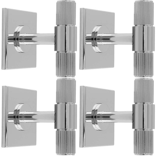 4 PACK Reeded T Bar Door Knob & Matching Backplate Polished Chrome 40 x 40mm