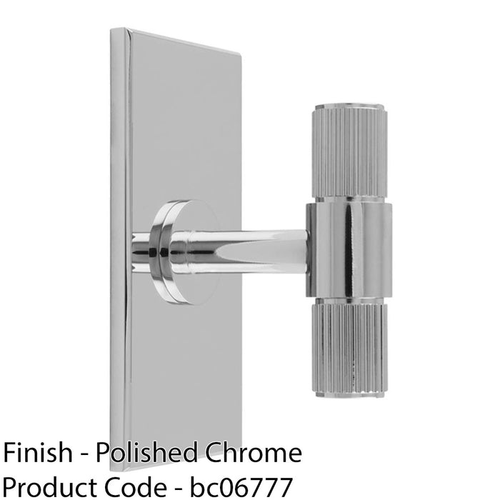 Reeded T Bar Cabinet Door Knob & Matching Backplate - Polished Chrome 76 x 40mm 1