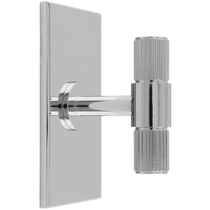 Reeded T Bar Cabinet Door Knob & Matching Backplate - Polished Chrome 76 x 40mm