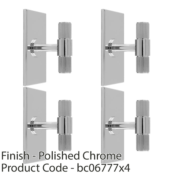 4 PACK Reeded T Bar Door Knob & Matching Backplate Polished Chrome 76 x 40mm 1