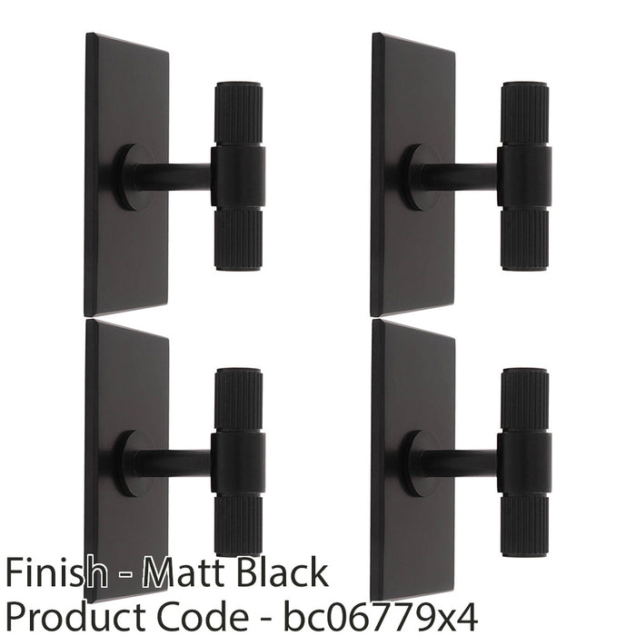 4 PACK Reeded T Bar Door Knob & Matching Backplate Lined Matt Black 76 x 40mm 1