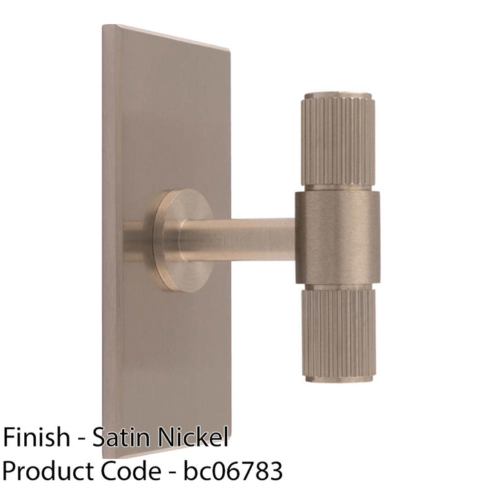 Reeded T Bar Cabinet Door Knob & Matching Backplate Lined Satin Nickel 76 x 40mm 1