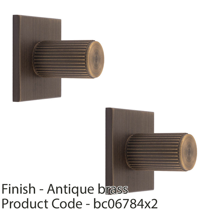 2 PACK Reeded Cylinder Door Knob & Matching Backplate Antique Brass 40 x 40mm 1