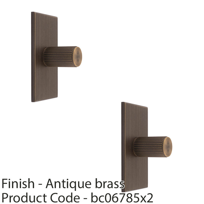 2 PACK Reeded Cylinder Door Knob & Matching Backplate Antique Brass 76 x 40mm 1