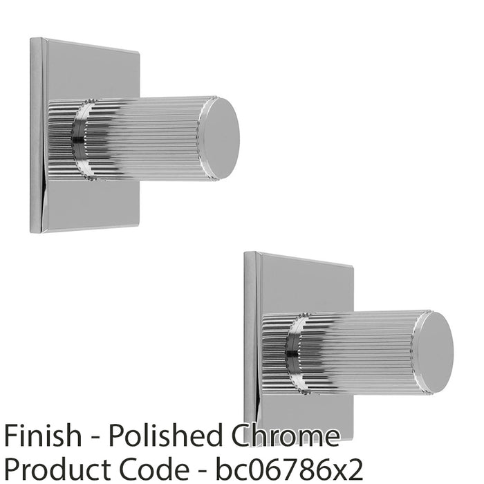 2 PACK Reeded Cylinder Door Knob & Matching Backplate Polished Chrome 40 x 40mm 1