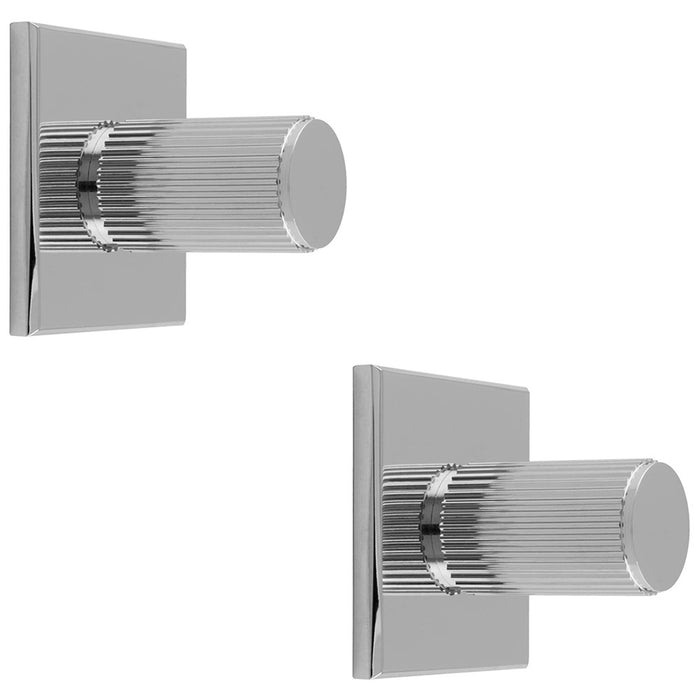 2 PACK Reeded Cylinder Door Knob & Matching Backplate Polished Chrome 40 x 40mm