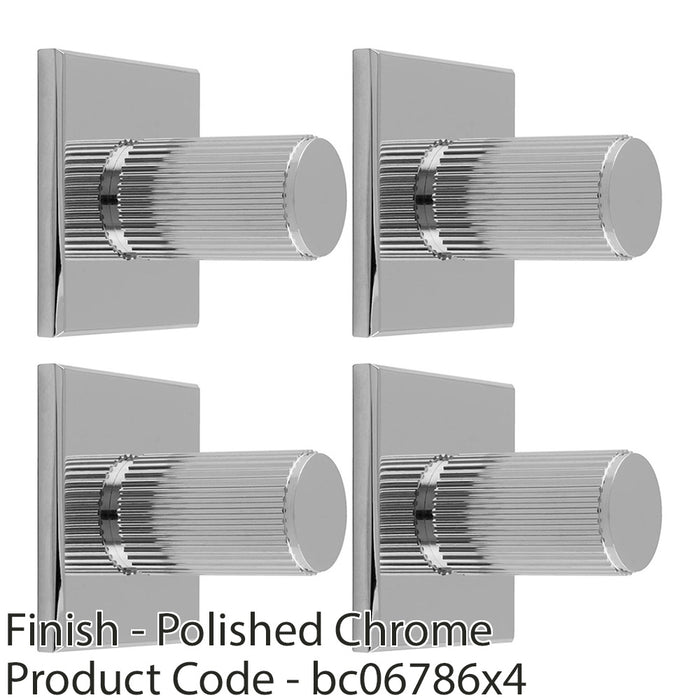 4 PACK Reeded Cylinder Door Knob & Matching Backplate Polished Chrome 40 x 40mm 1
