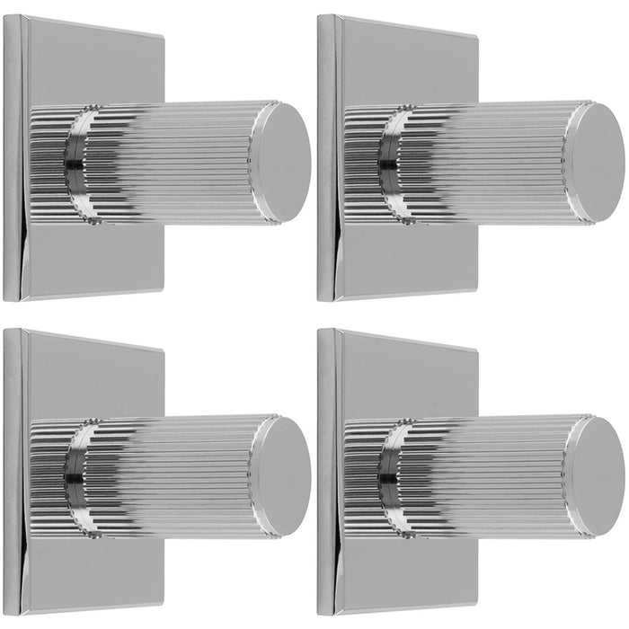 4 PACK Reeded Cylinder Door Knob & Matching Backplate Polished Chrome 40 x 40mm