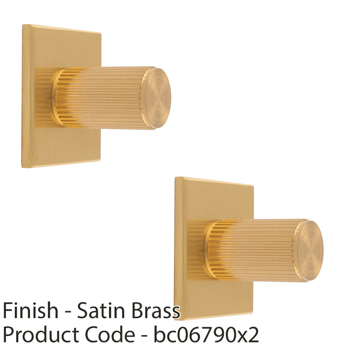 2 PACK Reeded Cylinder Door Knob & Matching Backplate Satin Brass 40 x 40mm 1