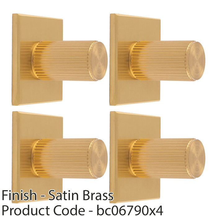 4 PACK Reeded Cylinder Door Knob & Matching Backplate Satin Brass 40 x 40mm 1
