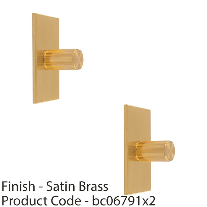 2 PACK Reeded Cylinder Door Knob & Matching Backplate Satin Brass 76 x 40mm 1