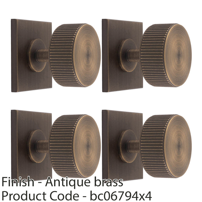 4 PACK Reeded Radio Cabinet Door Knob & Matching Backplate Antique Brass 40x40mm 1
