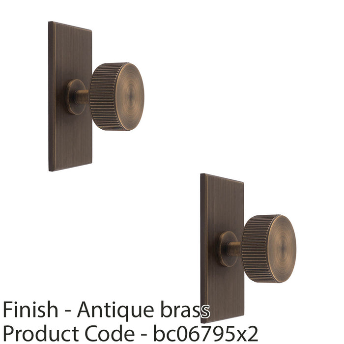 2 PACK Reeded Radio Cabinet Door Knob & Matching Backplate Antique Brass 76x40mm 1
