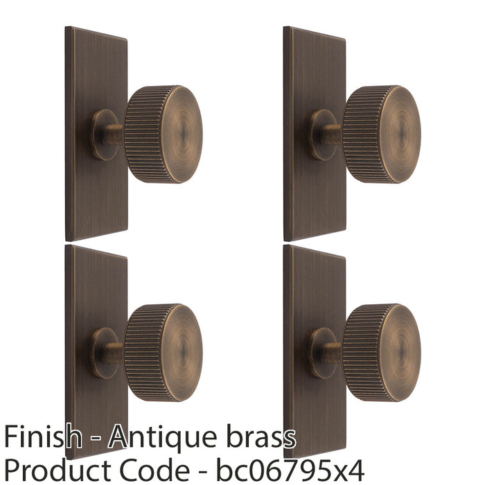 4 PACK Reeded Radio Cabinet Door Knob & Matching Backplate Antique Brass 76x40mm 1